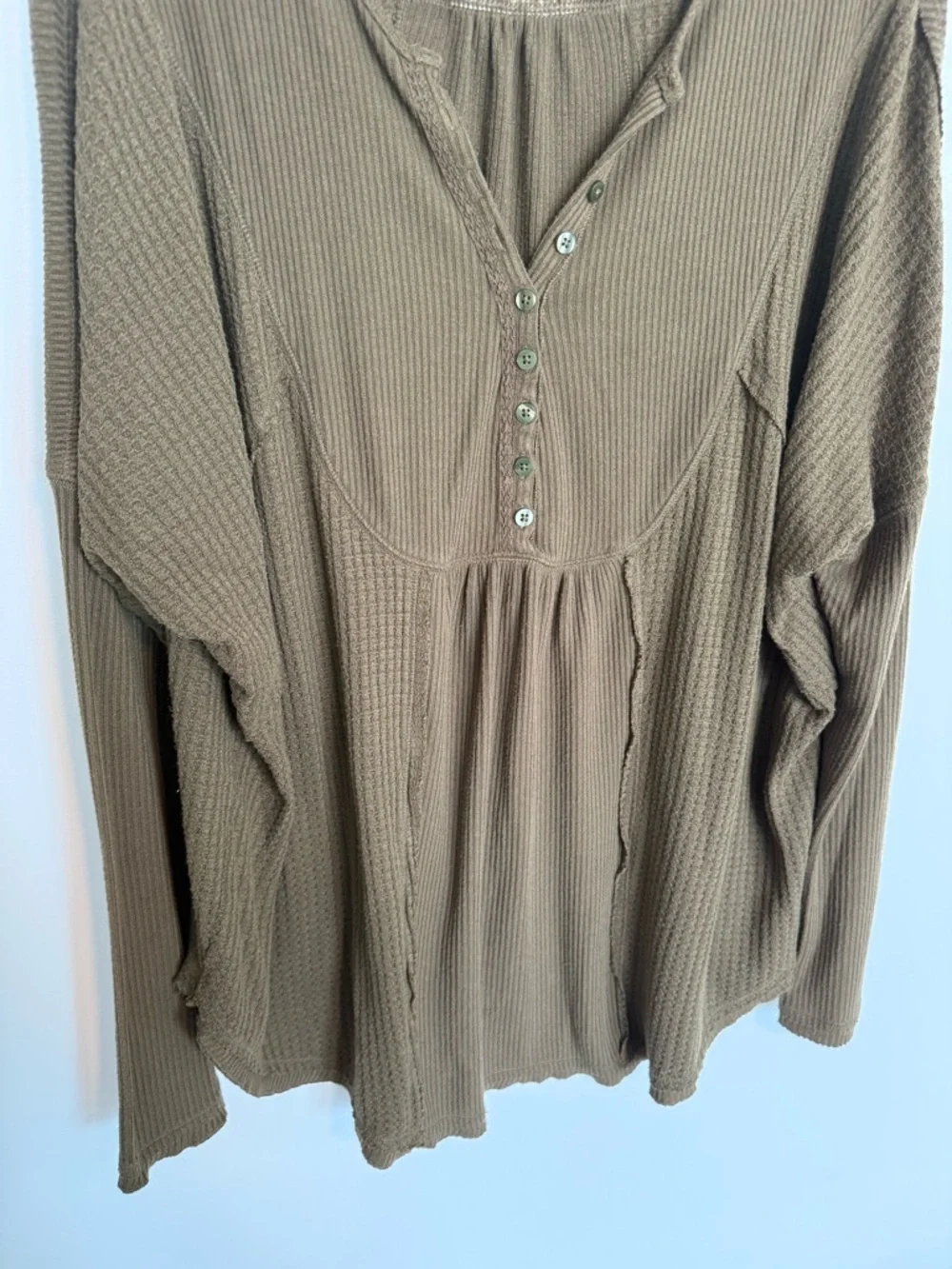 Free People Olive Waffle Henley Long-Sleeve Top - Picture 8 of 8